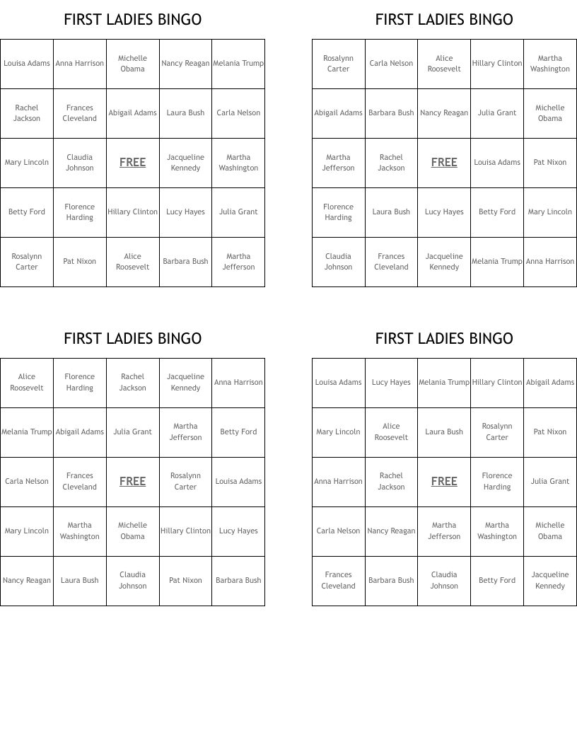 FIRST LADIES BINGO