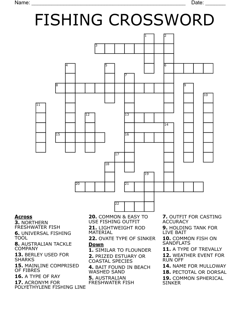 FISHING CROSSWORD