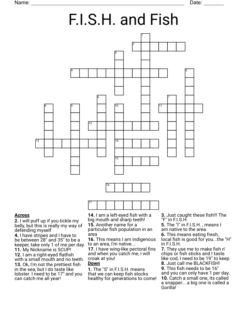 F.I.S.H.  and Fish Crossword