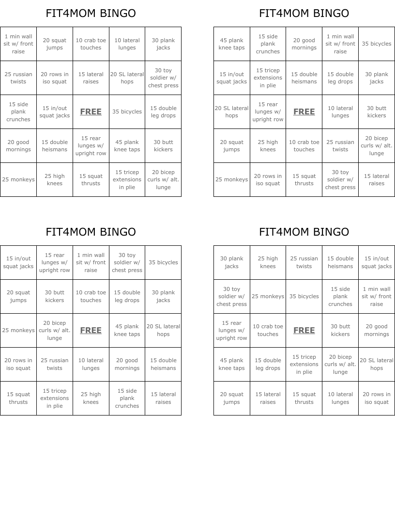 FIT4MOM BINGO