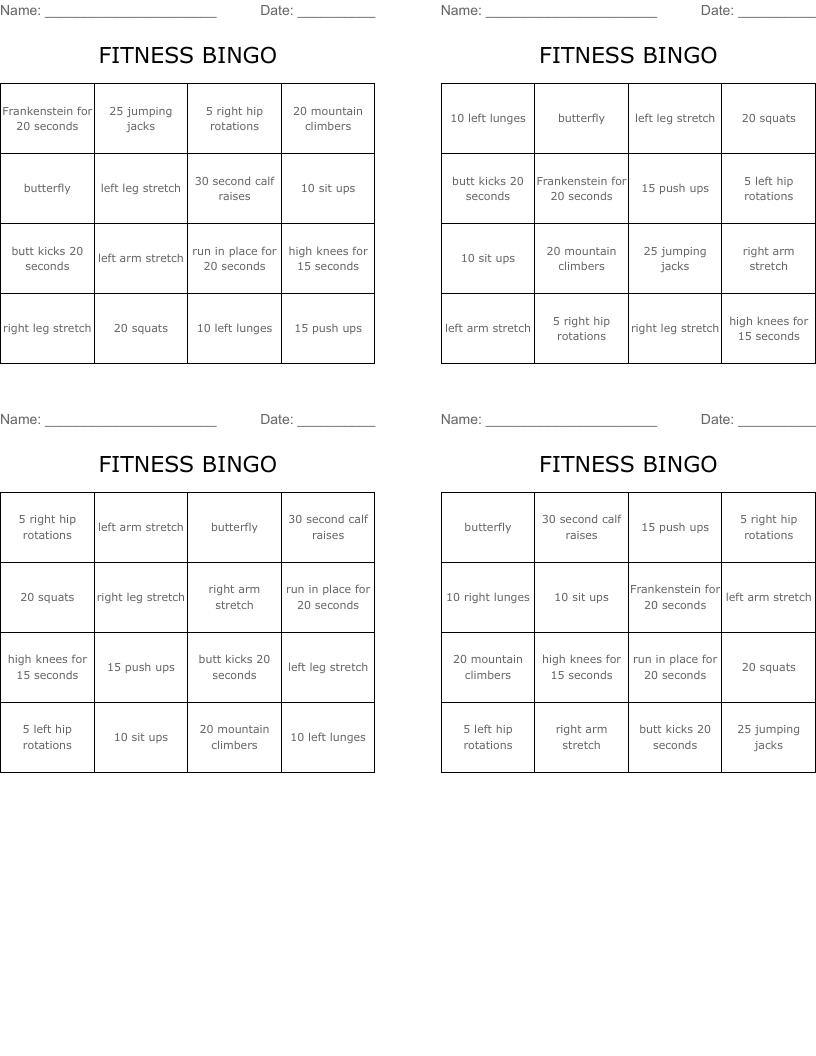 FITNESS BINGO