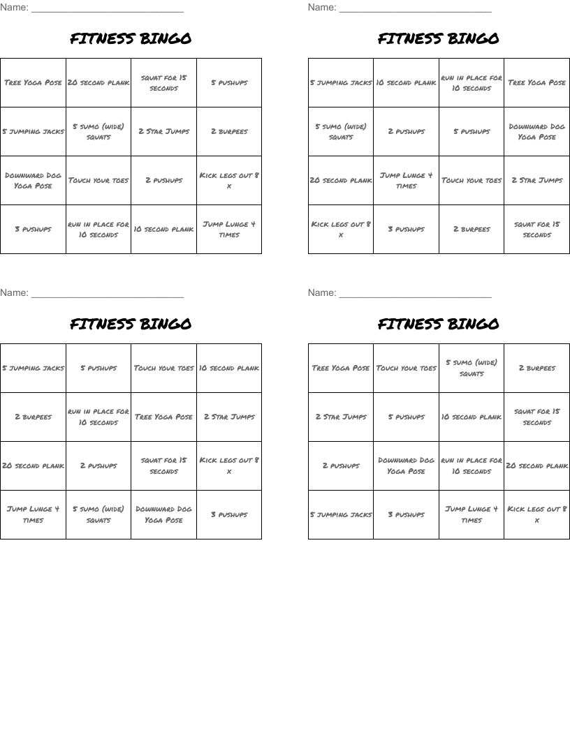 FITNESS BINGO