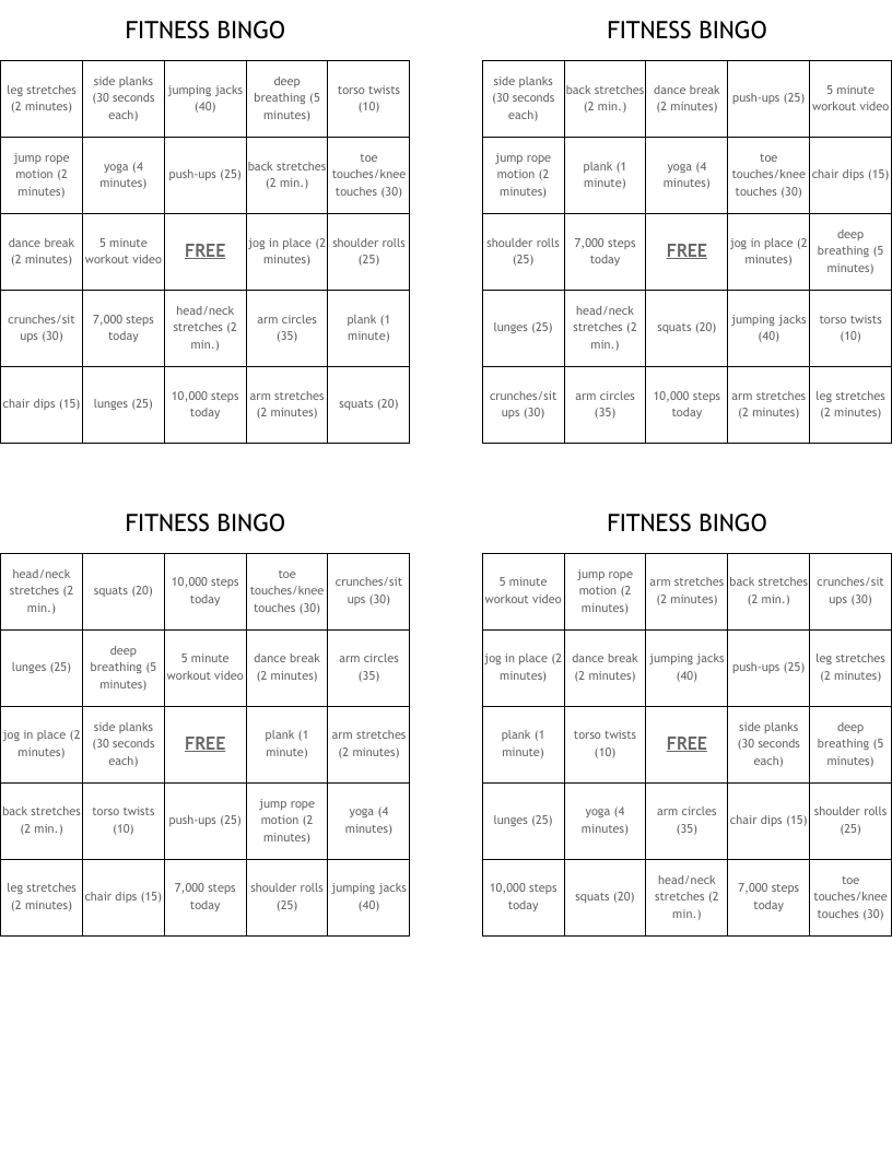FITNESS BINGO