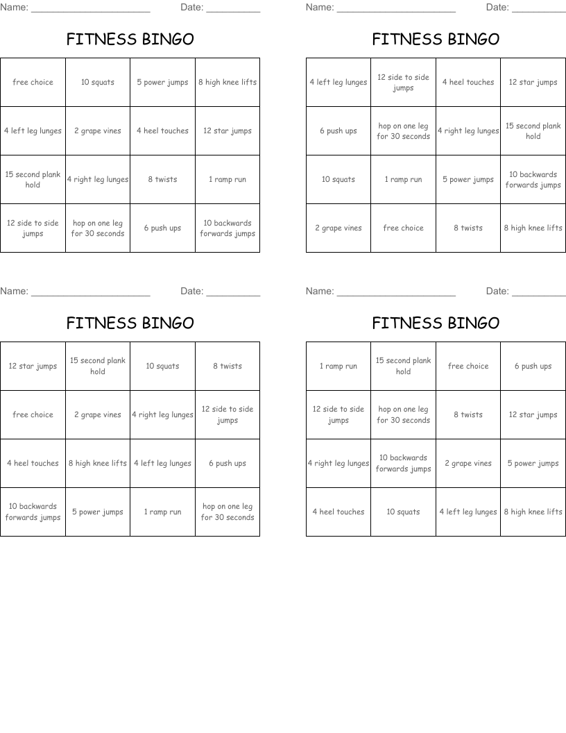 FITNESS BINGO