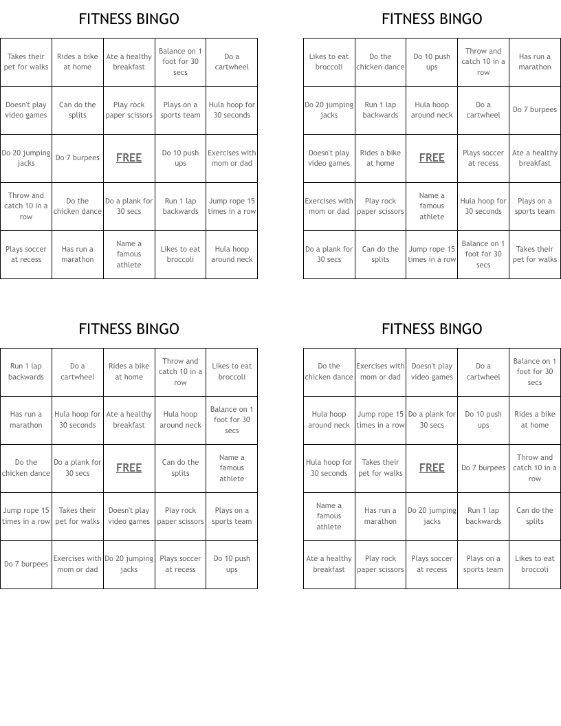 FITNESS BINGO