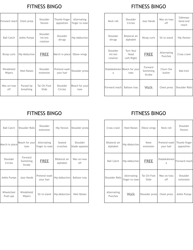FITNESS BINGO