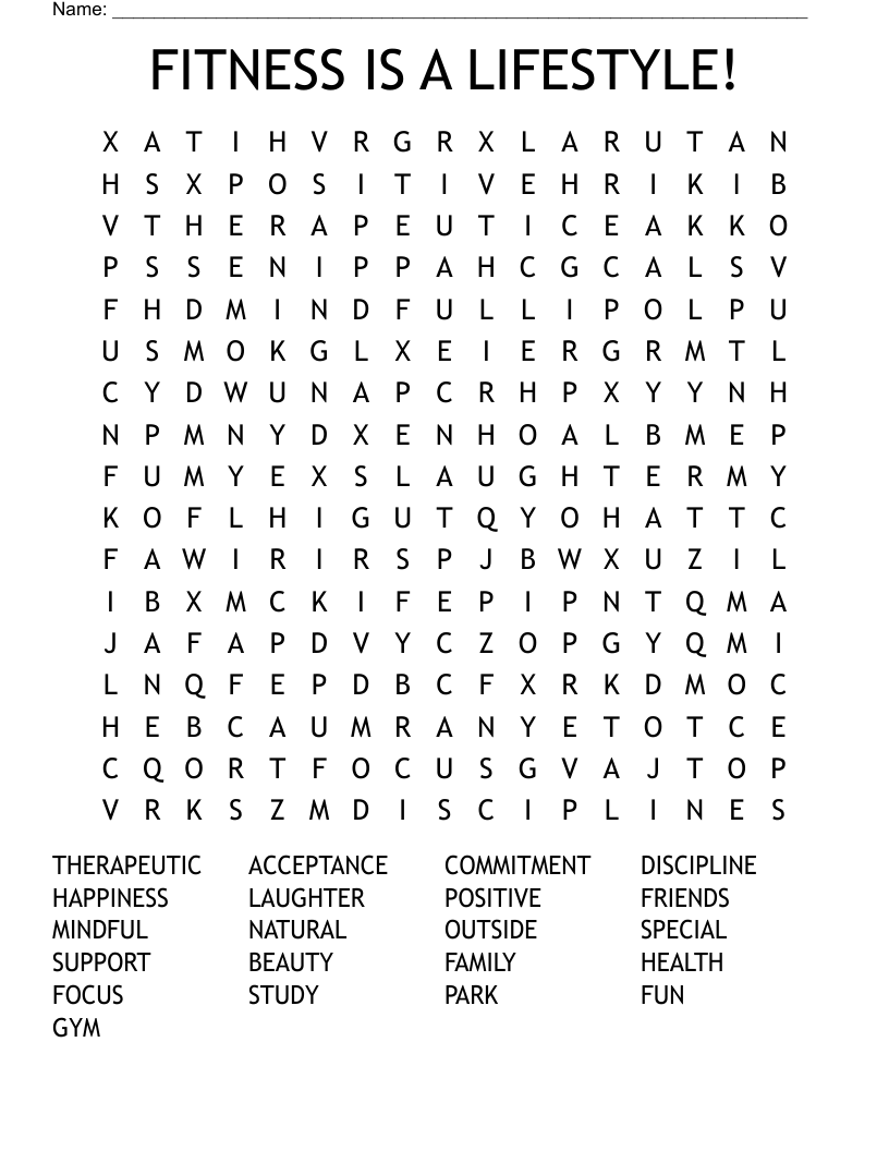 FITNESS IS A LIFESTYLE! Word Search