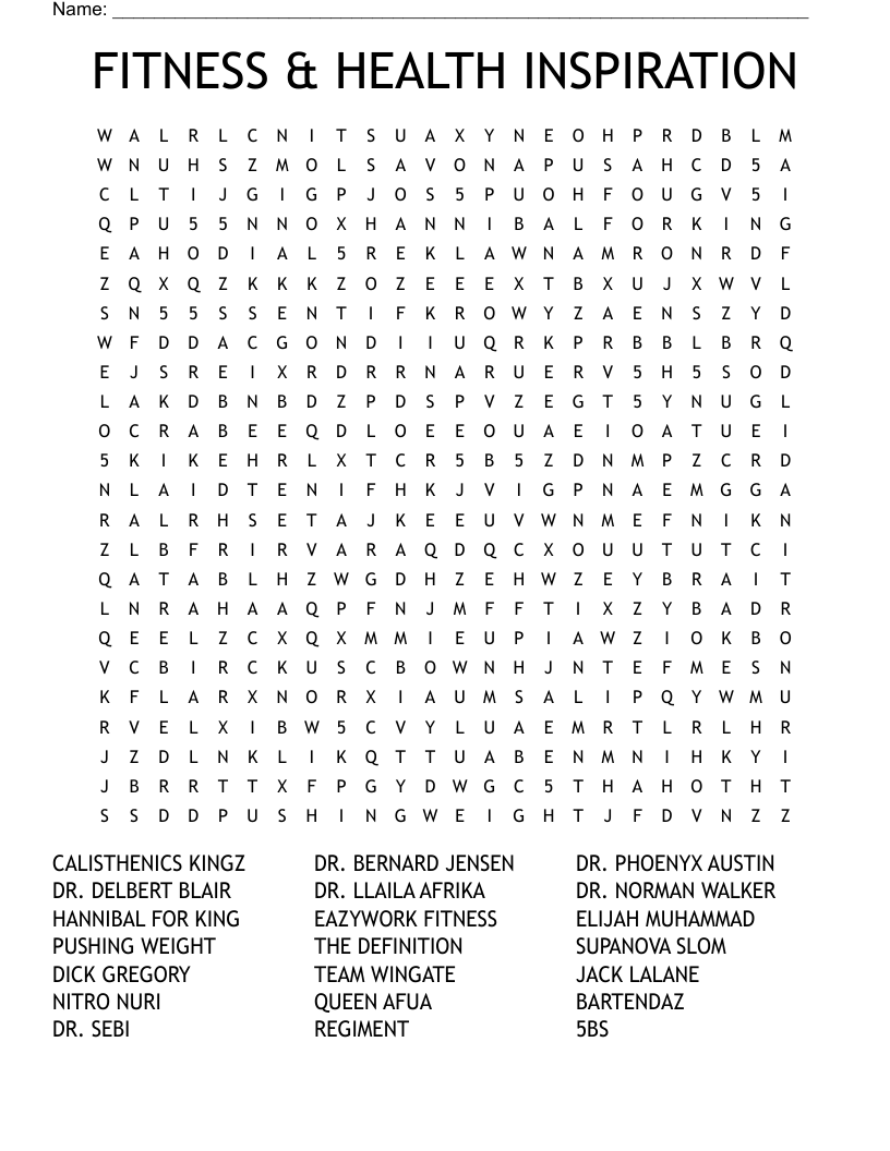 FITNESS & HEALTH INSPIRATION Word Search