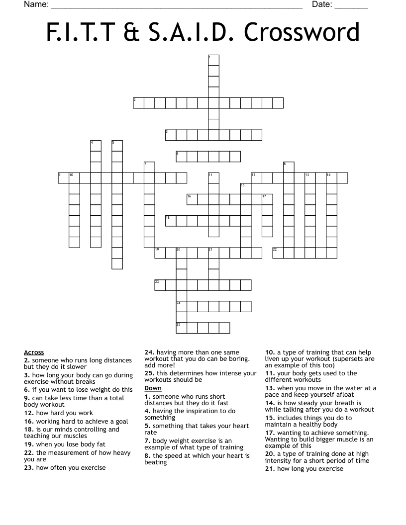 F.I.T.T & S.A.I.D. Crossword