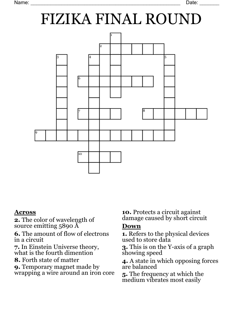 FIZIKA FINAL ROUND Crossword