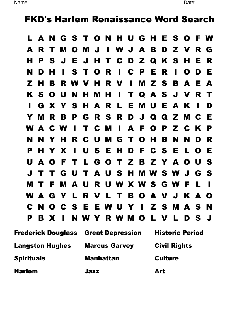 FKD's Harlem Renaissance Word Search