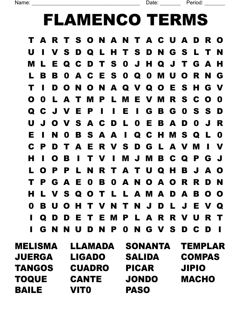 FLAMENCO TERMS Word Search