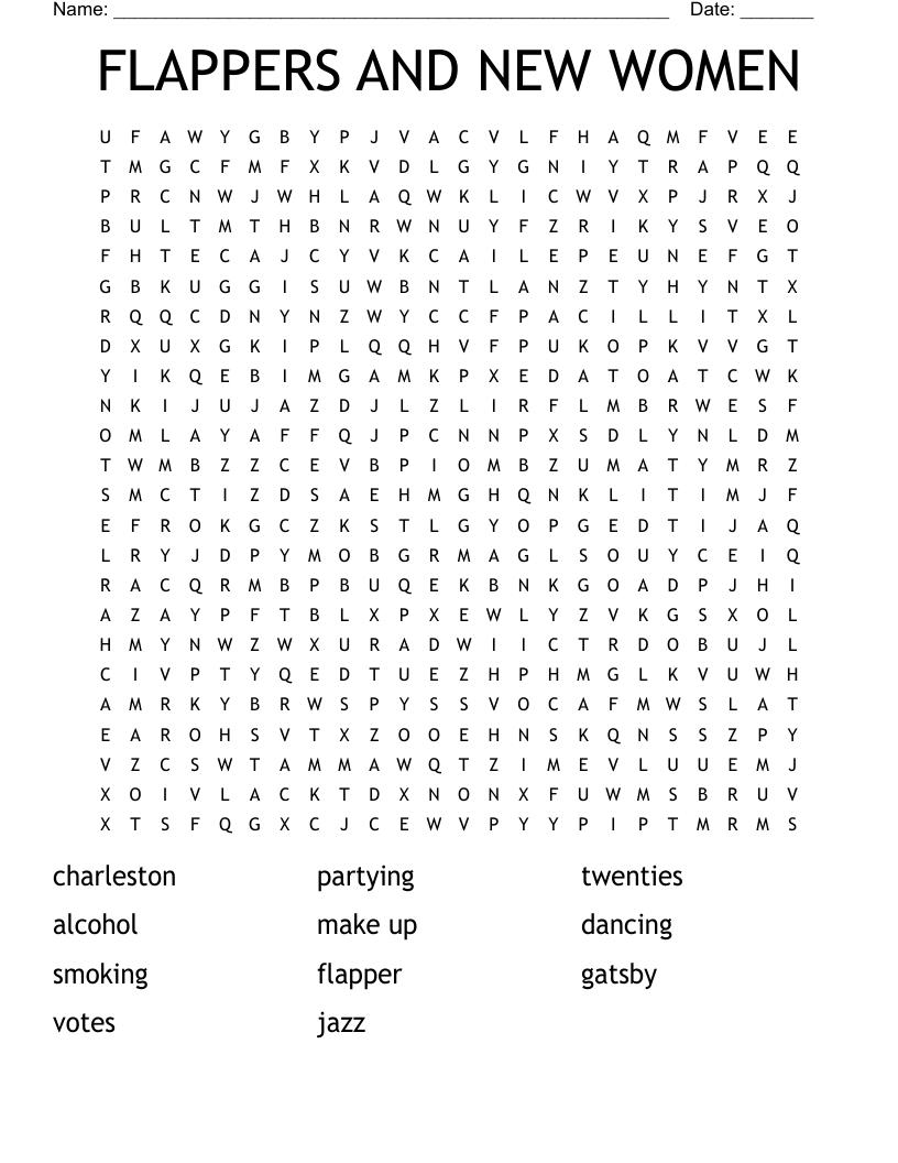 FLAPPERS AND NEW WOMEN Word Search