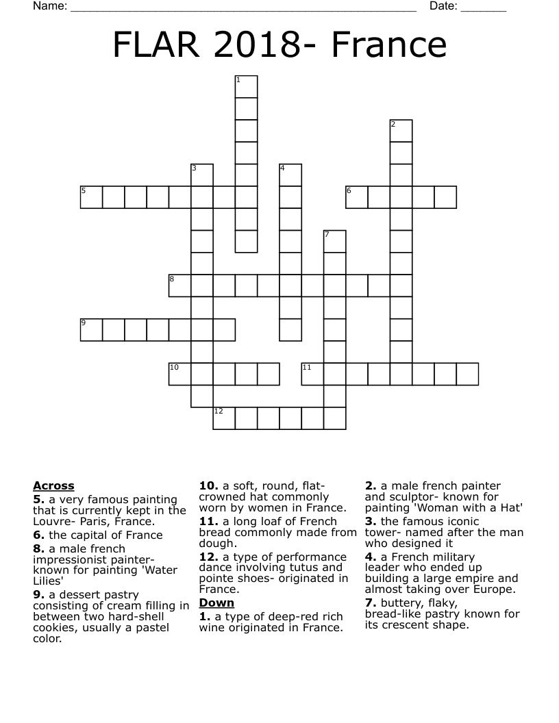 FLAR 2018- France Crossword