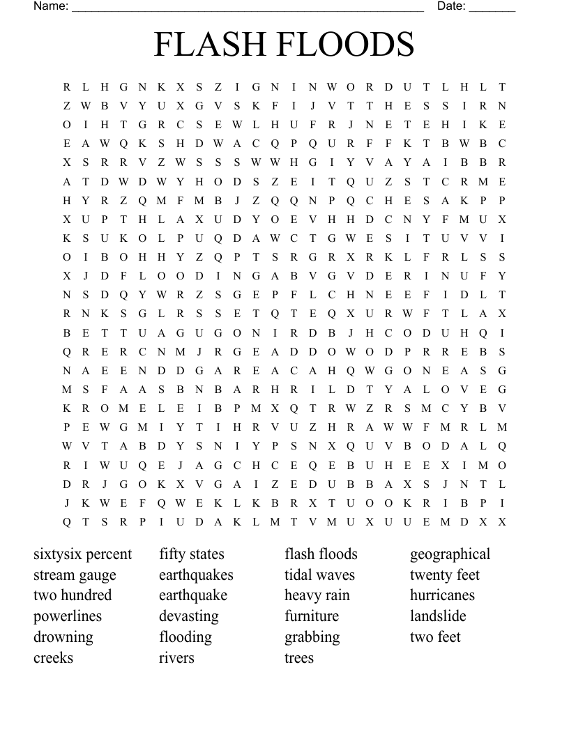 FLASH FLOODS Word Search