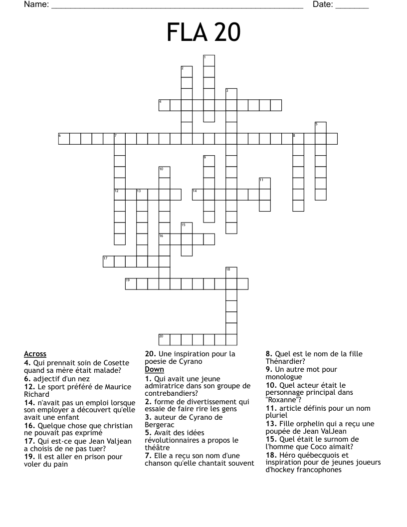 FLA 20 Crossword