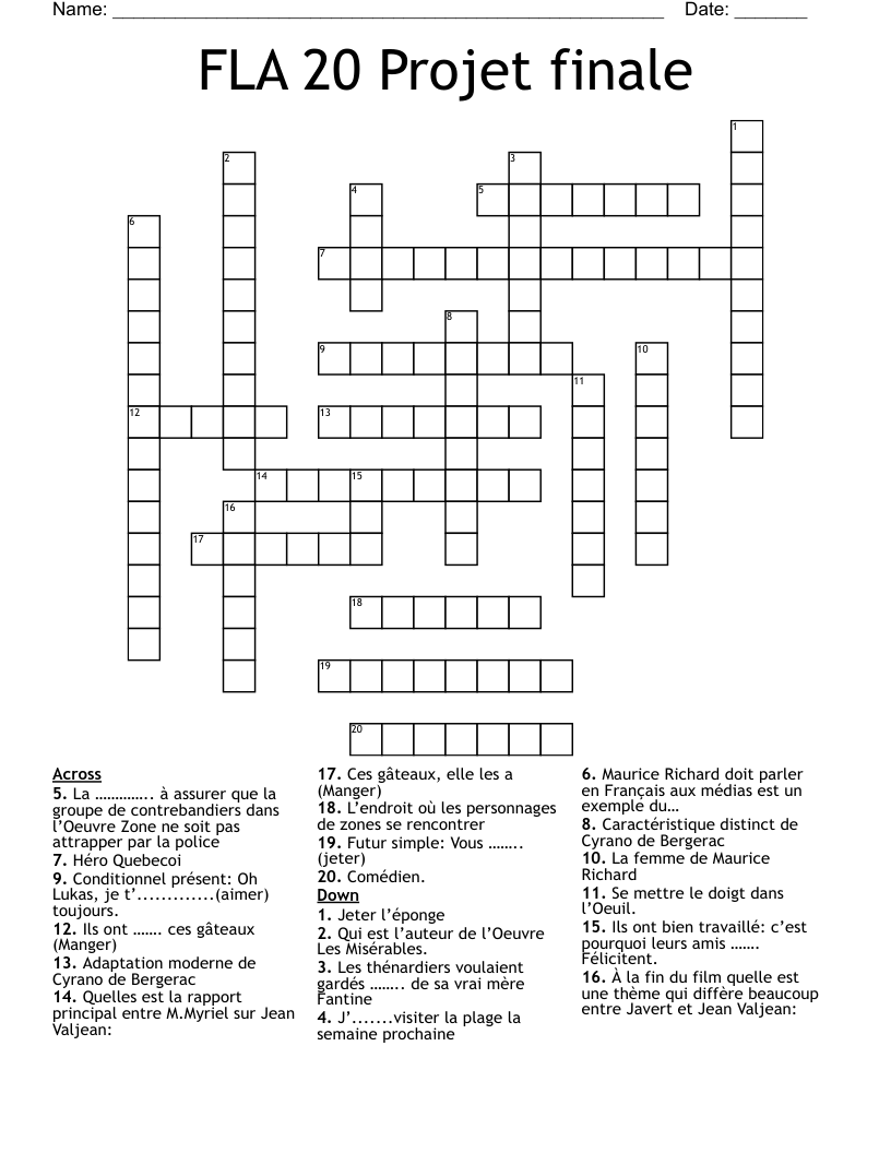 FLA 20 Projet finale Crossword