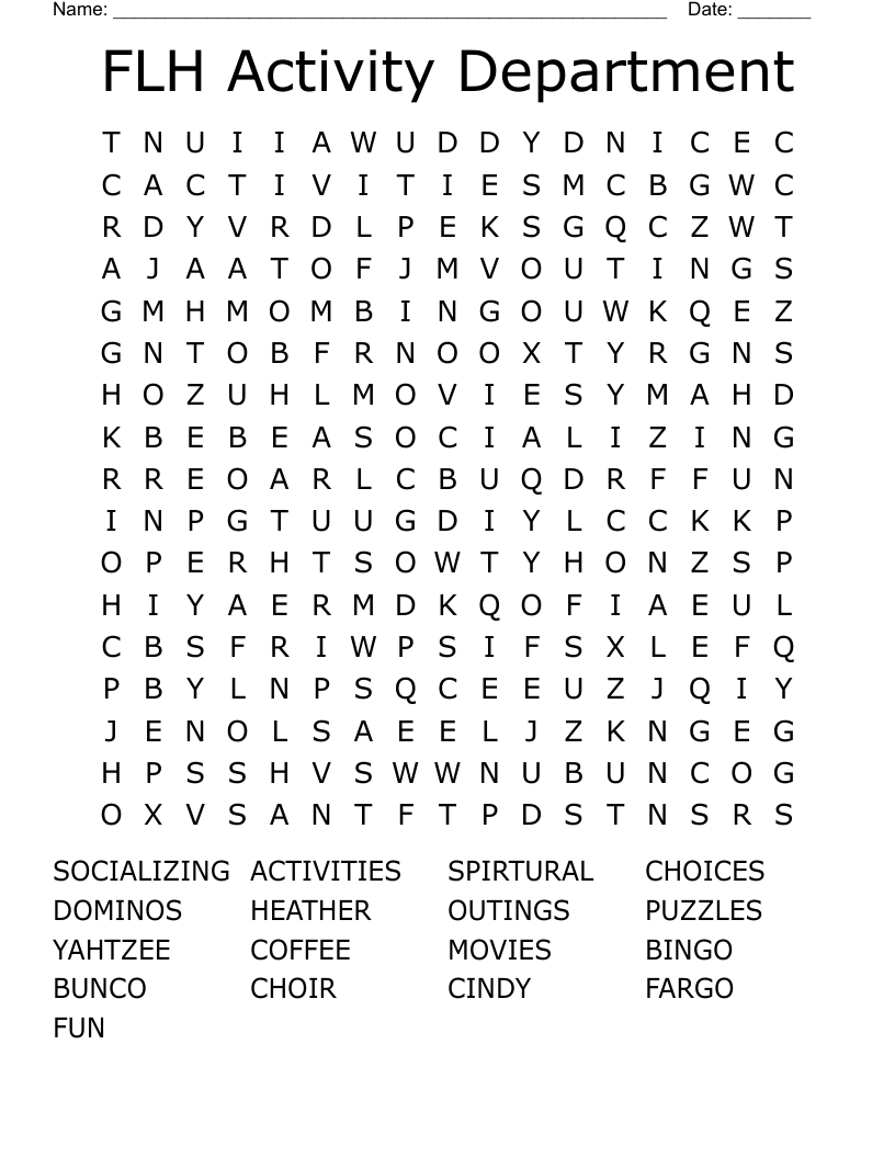 FLH Activity Department Word Search