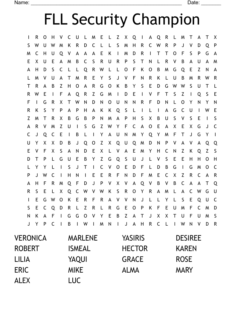 FLL Security Champion Word Search