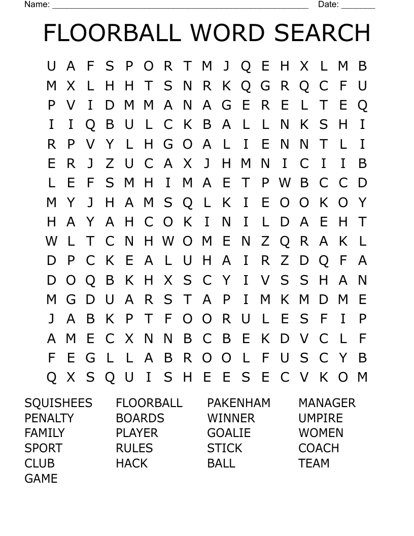 FLOORBALL WORD SEARCH