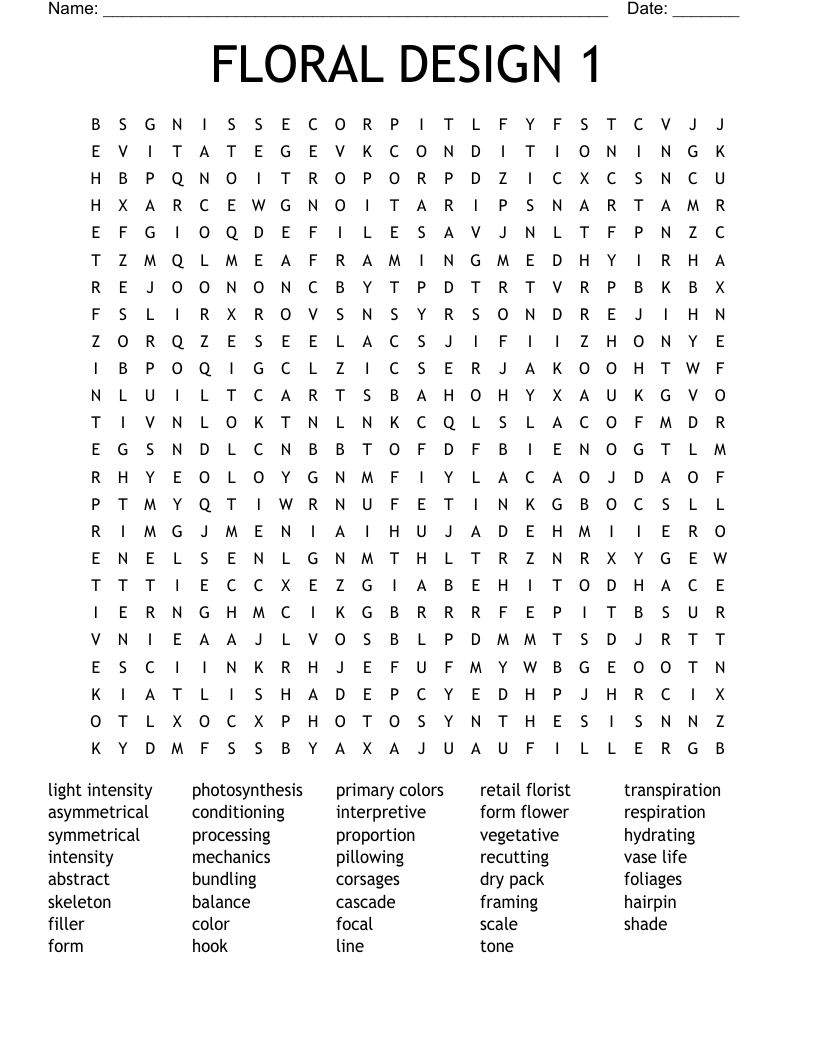 FLORAL DESIGN 1 Word Search