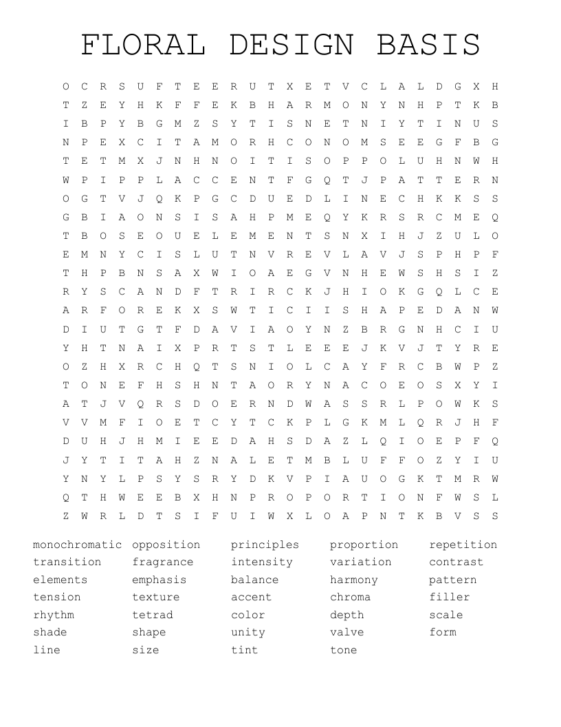 FLORAL DESIGN BASIS  Word Search