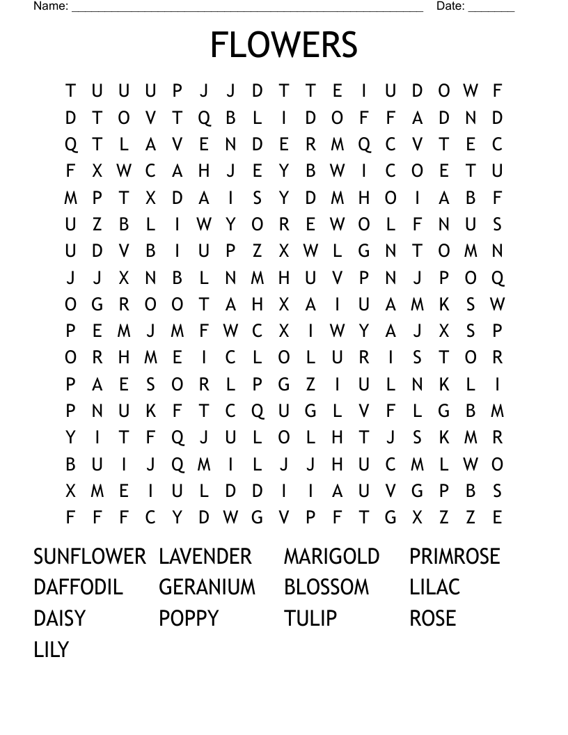 FLOWERS Word Search
