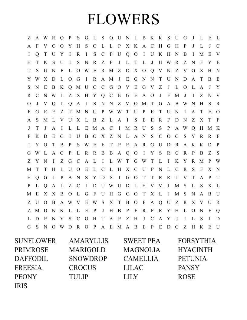 FLOWERS Word Search