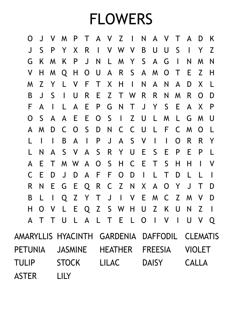 FLOWERS Word Search