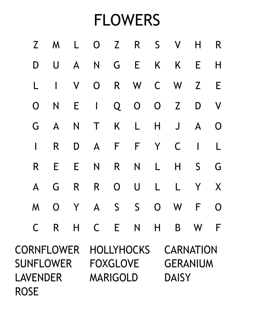 FLOWERS Word Search