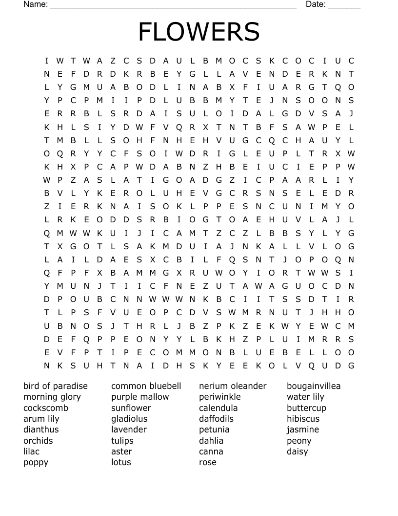 FLOWERS Word Search