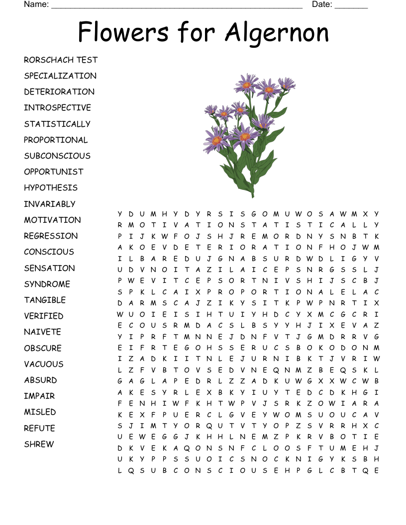 Flowers for Algernon Word Search
