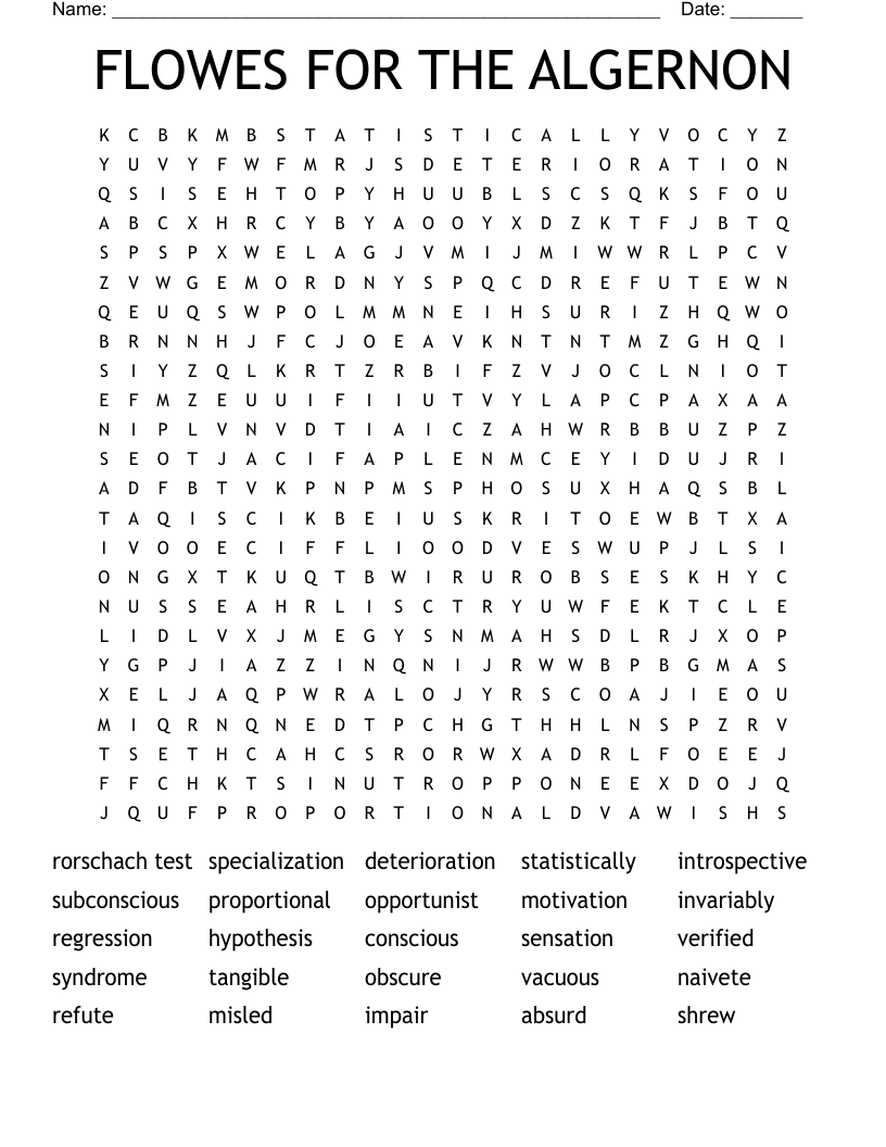FLOWES FOR THE ALGERNON Word Search