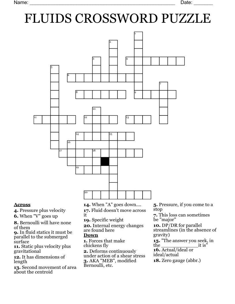 FLUIDS CROSSWORD PUZZLE