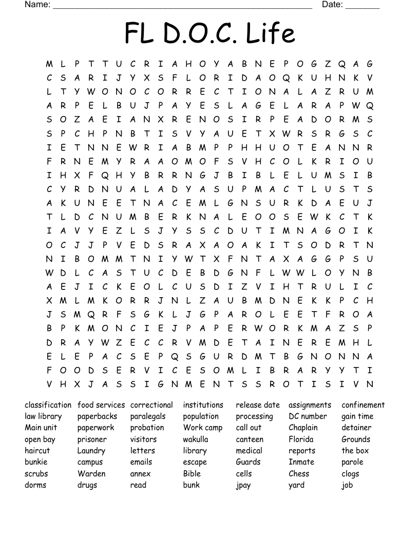 FL D.O.C. Life Word Search