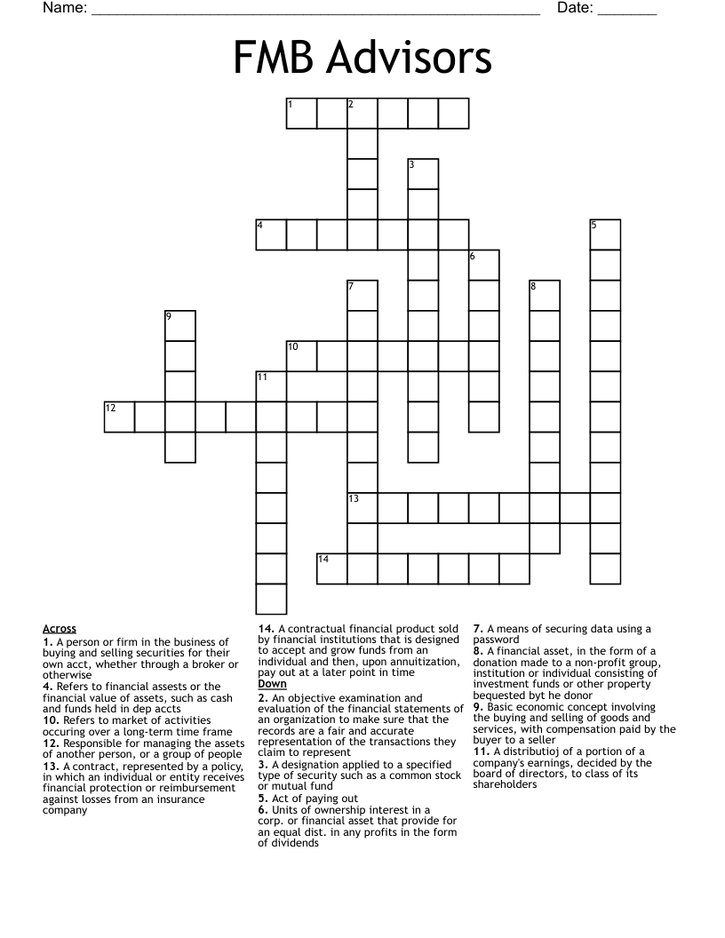FMB Advisors Crossword