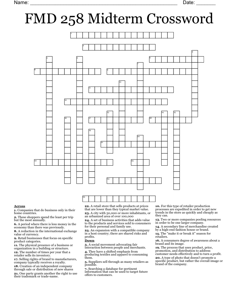 FMD 258 Midterm Crossword