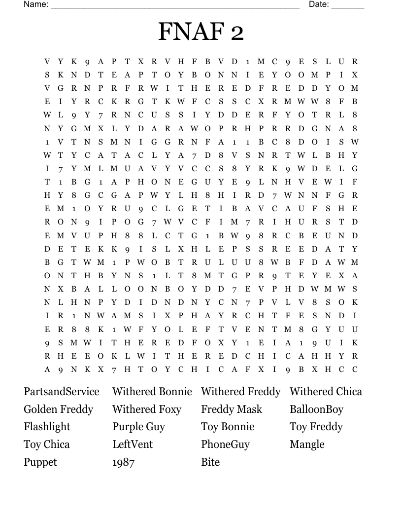 FNAF 2  Word Search