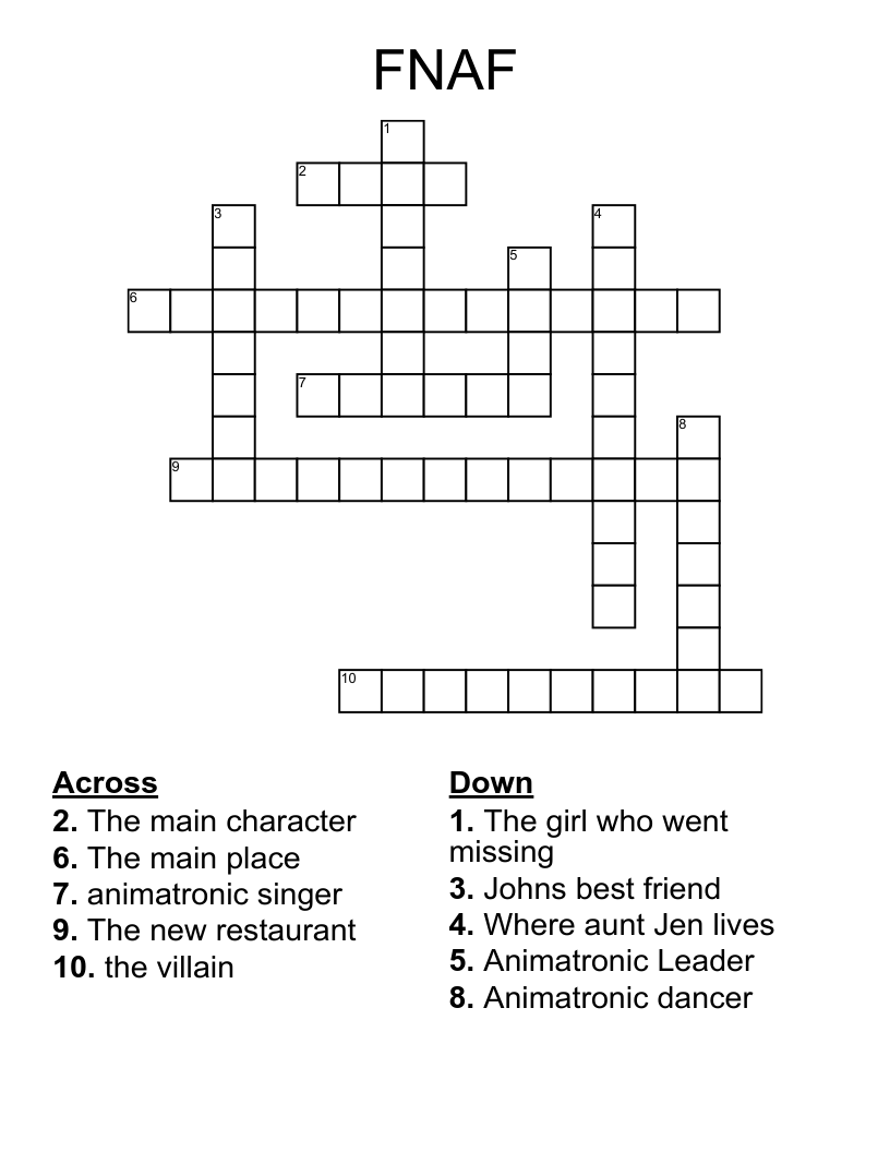 FNAF Crossword