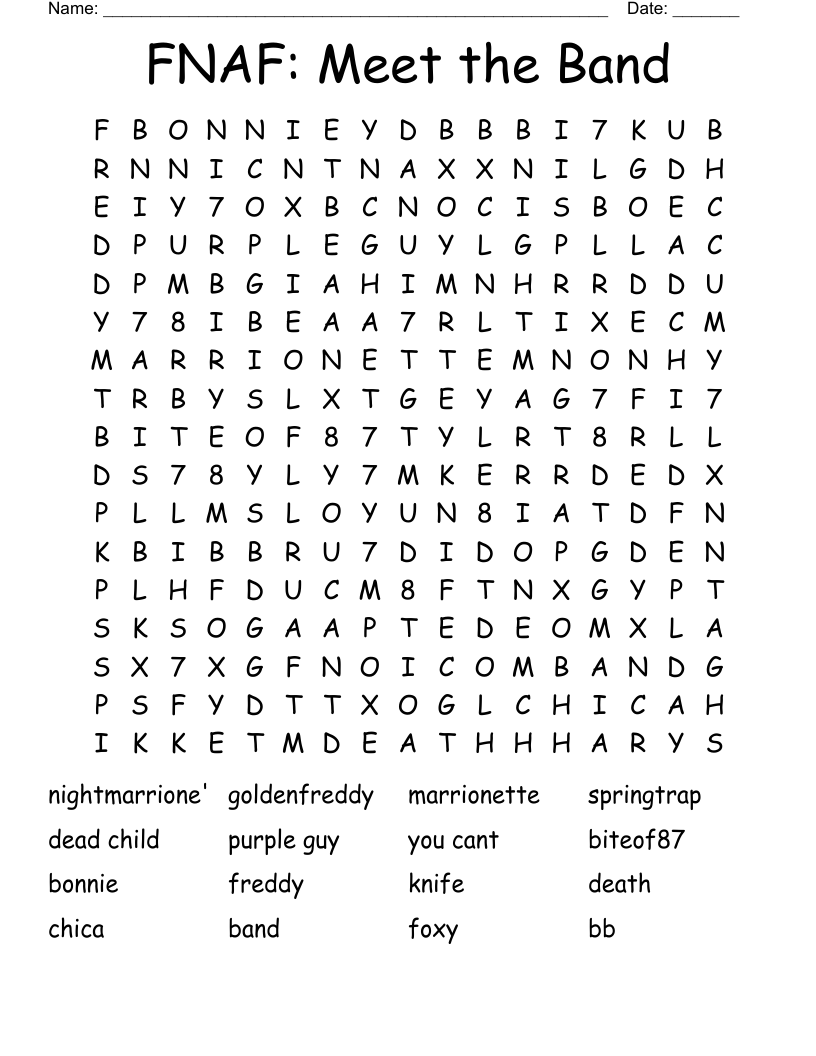 FNAF: Meet the Band Word Search