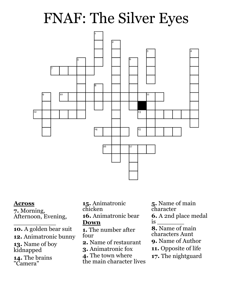 FNAF: The Silver Eyes Crossword