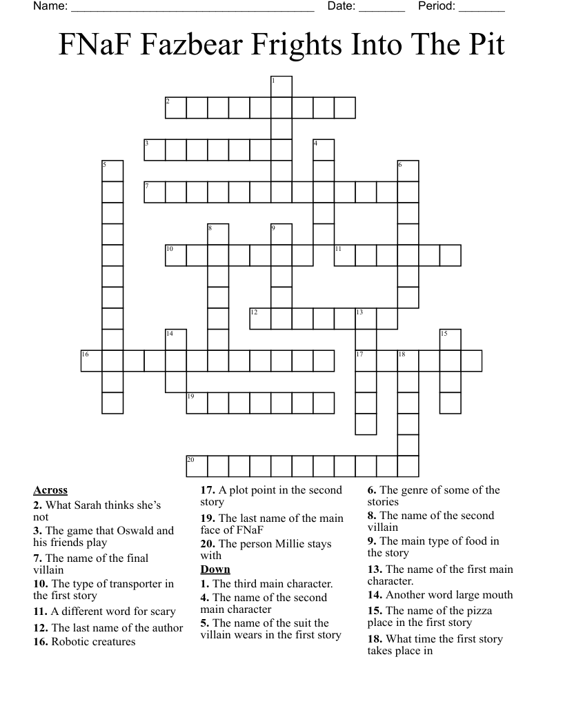 FNaF Fazbear Frights Into The Pit Crossword