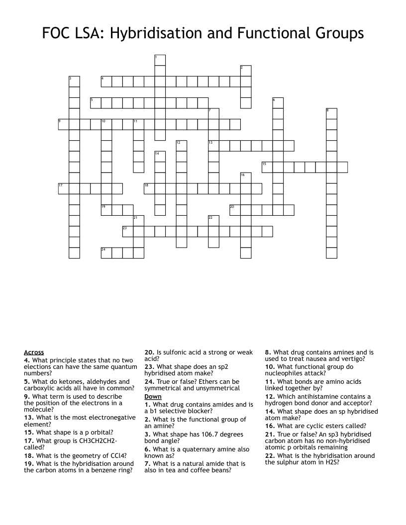 FOC LSA: Hybridisation and Functional Groups Crossword