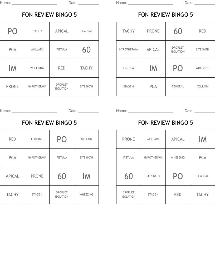 FON REVIEW BINGO 5