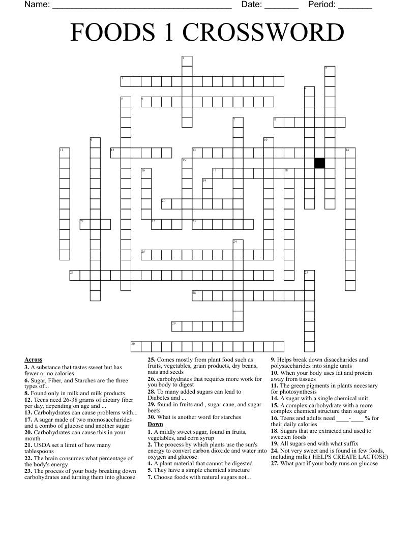 FOODS 1 CROSSWORD 