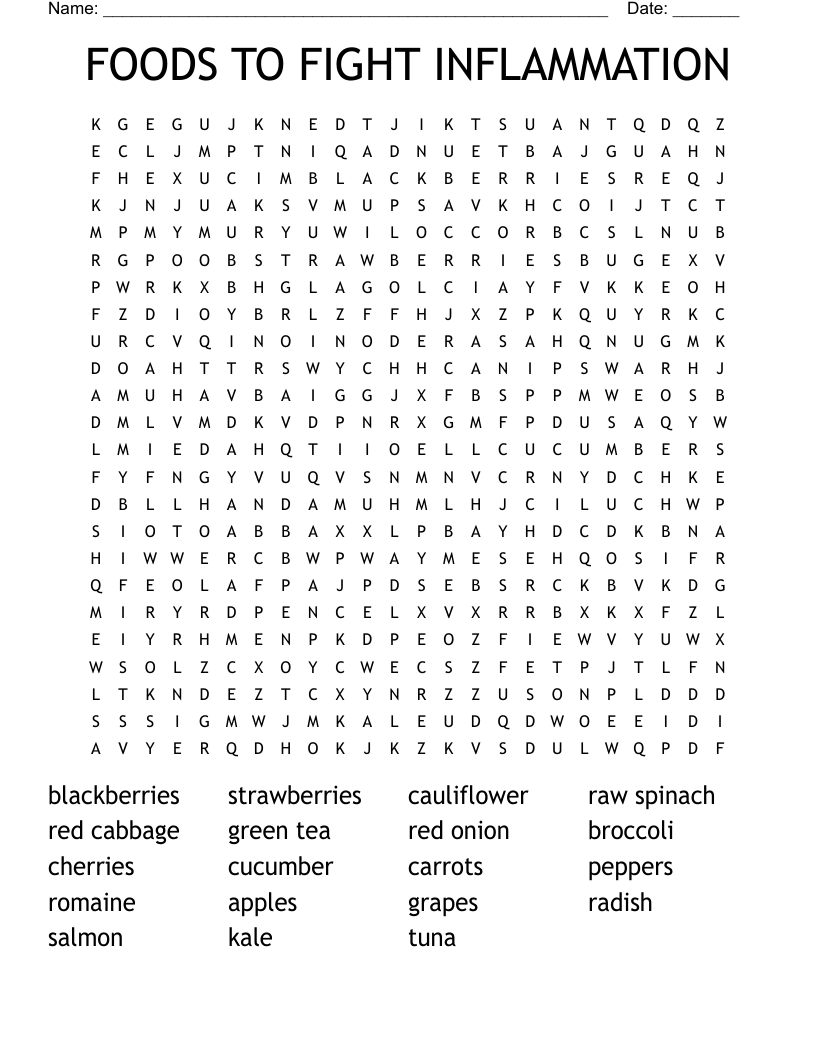 FOODS TO FIGHT INFLAMMATION Word Search