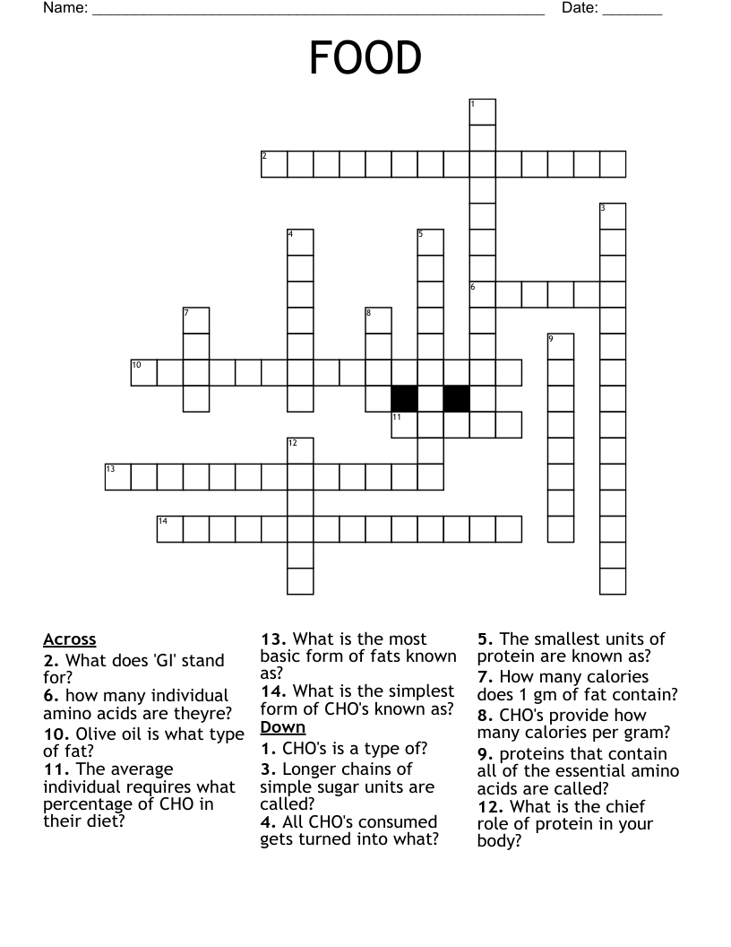 FOOD Crossword