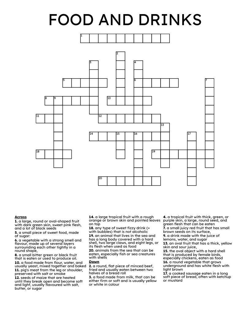 FOOD AND DRINKS  Crossword