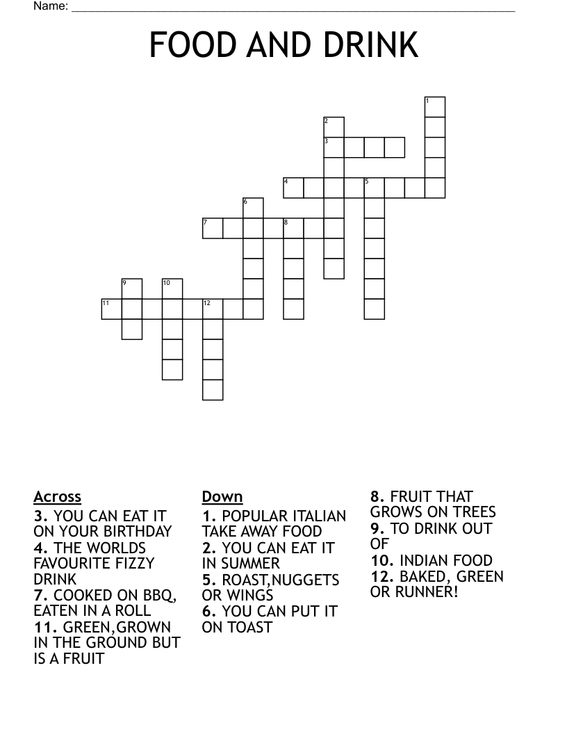 FOOD AND DRINK Crossword