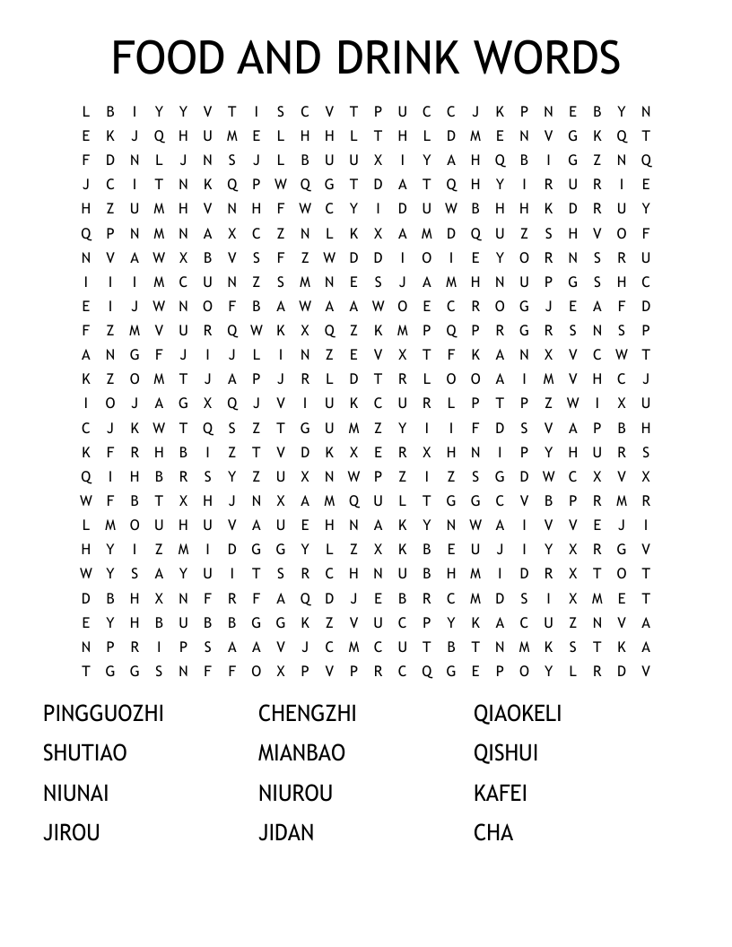 FOOD AND DRINK WORDS Word Search